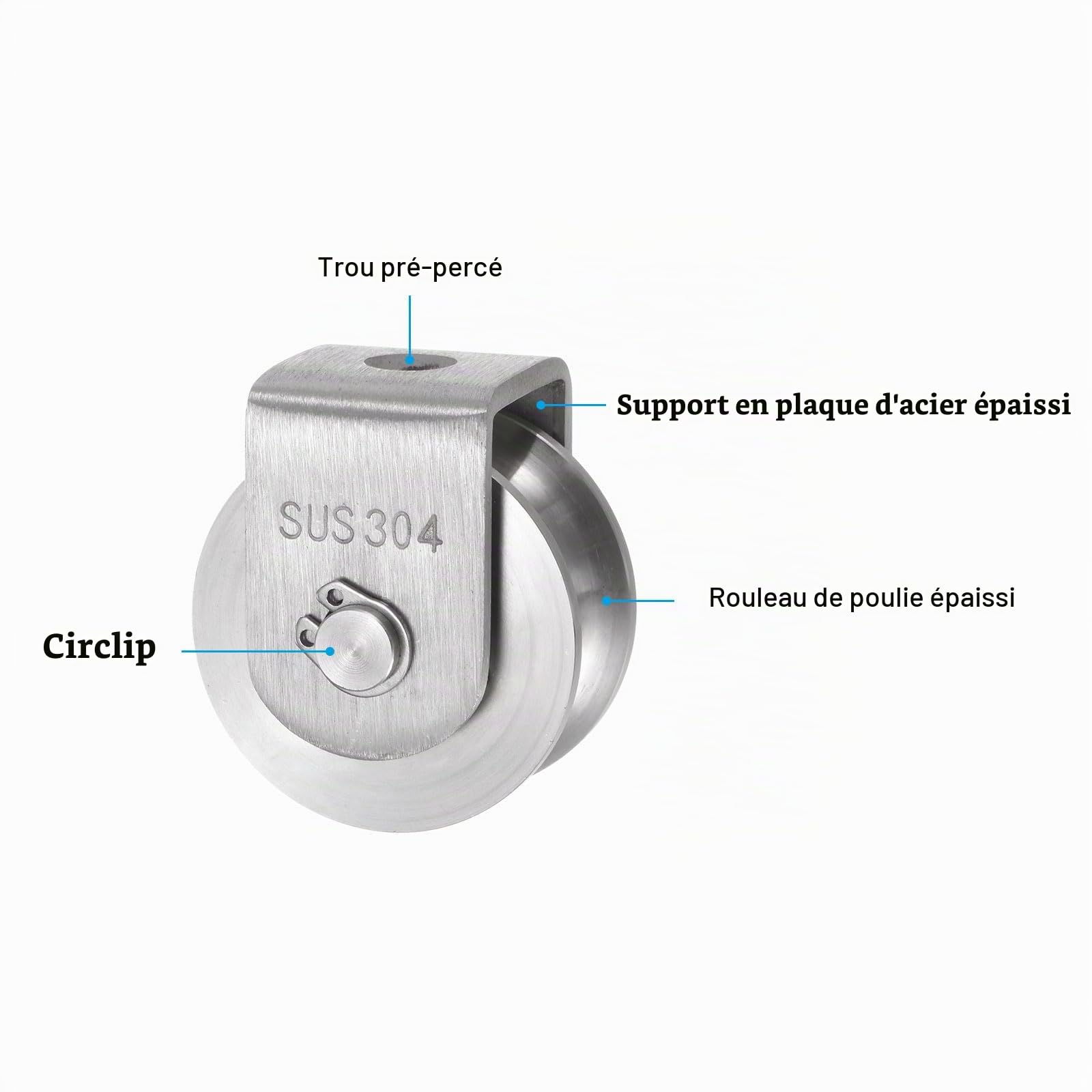 sourcing map 2 Pièces Roue à Rainure en U en Acier Inoxydable 304, Bloc de Poulie de Roue de Piste de 48 mm de Diamètre Chargeant 400 kg pour Portail Coulissant, Largeur de Rainure 16 mm