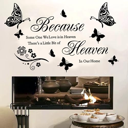 Miniatura 2 de Calcomanías de pared con citas con texto en inglés "Because Someone We Love is in Heaven", calcomanías de vinilo inspirador religioso para