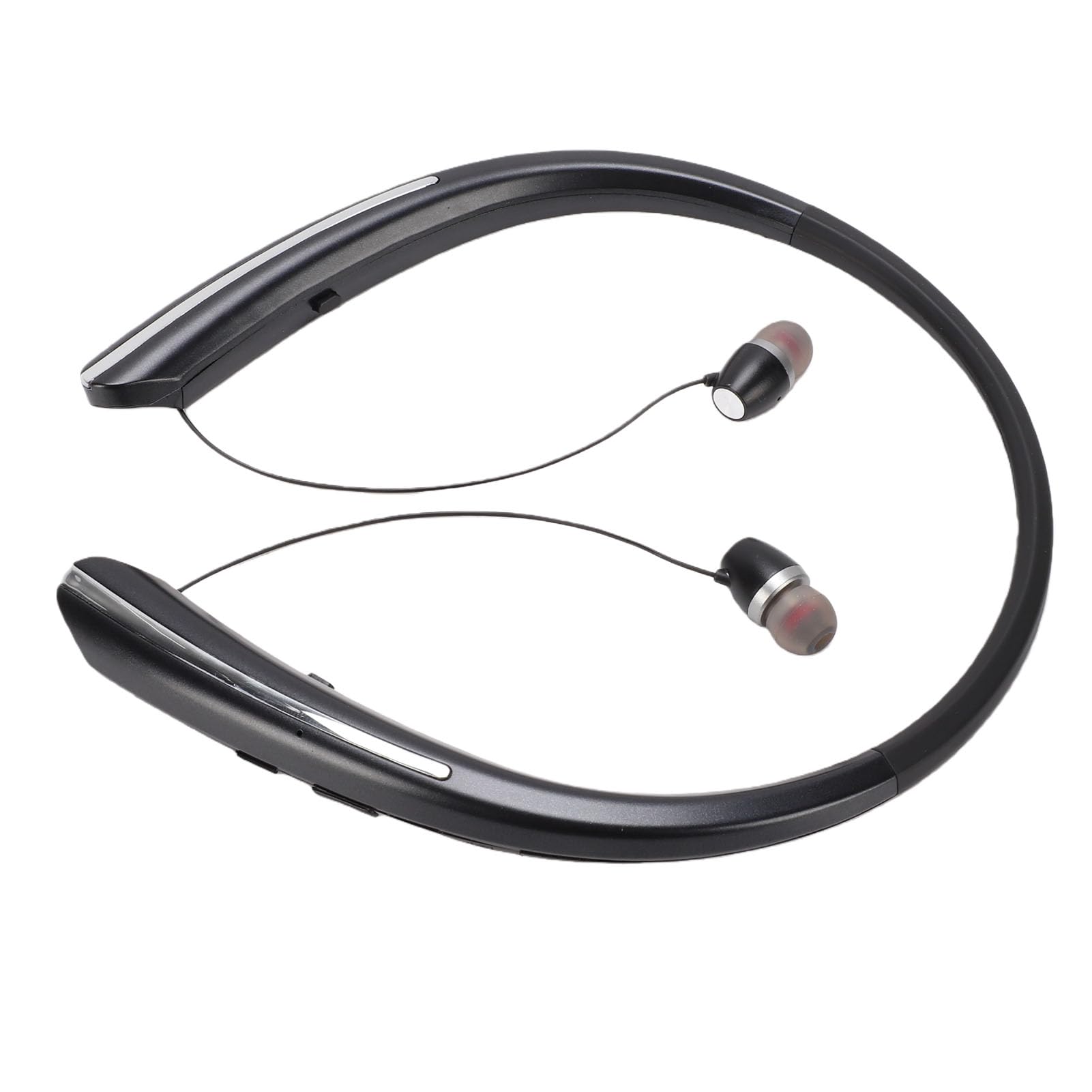Jiawu Cuffie Bluetooth con Archetto da Collo, Auricolari Retrattili Leggeri, Cuffie Stereo con Cancellazione del Rumore, Microfono Integrato, Riproduzione 24 Ore su 24 per Sport (BLACK)