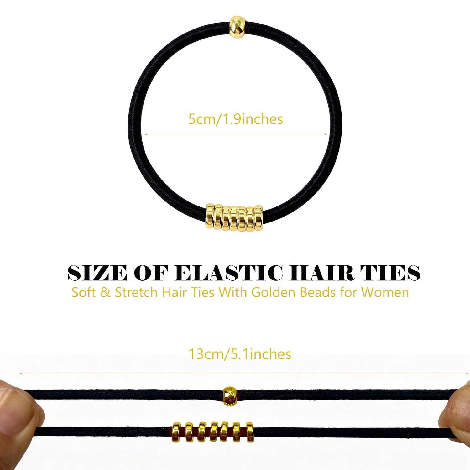 Black Hair Tie Bracelets for Women, Elastic No Damage Ponytail Holders with Decorative Metal Beads Stylish Wrist Pony Tail Ties for Thick & Thin Hair Cute Fashion Accessories & Gifts for Girls Teens image 4