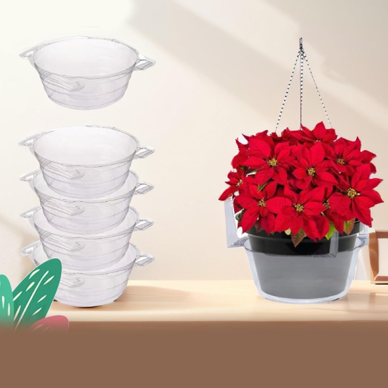 10 Pcs 10 Inch Hanging Plant Water Catcher-Clear Plastics Plant Water Catcher Tray-Hanging Plant Saucers Drip Pans For Indoor Outdoor Hanging Basket Flower Pot