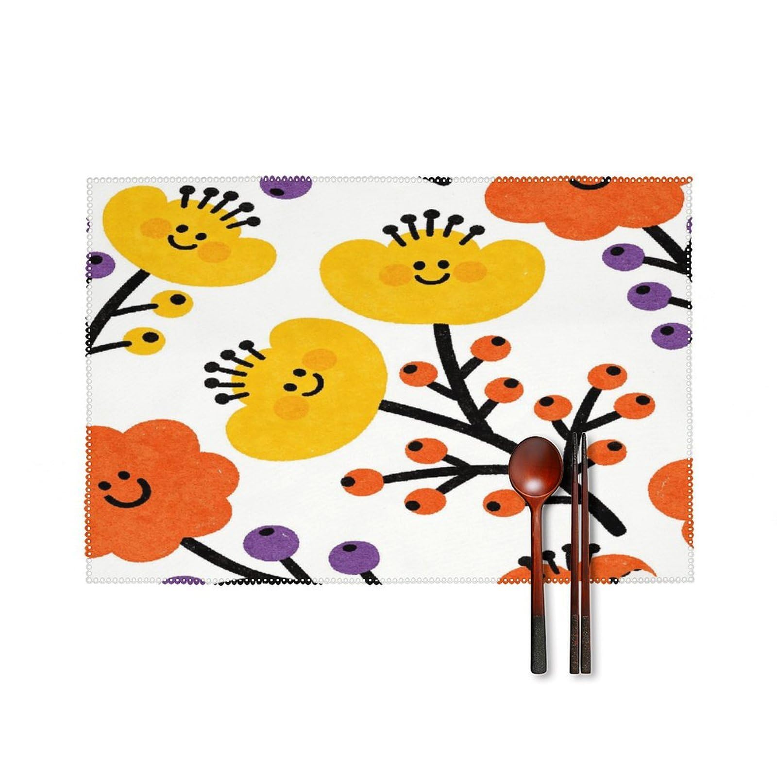 Khauerbc Style Flower Branch Pattern Cute Placemats Set Of 6,Decorating The Dining Table，Canvas Washable Table Mats，Wipe Clean Anti Slip Dining Table Place Mats For Party Kitchen Dining Decoration