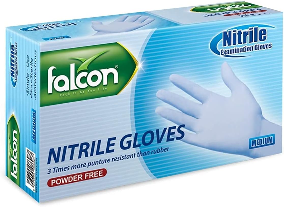 Falcon Nitrile Gloves - Blue Powder Free (Medium) - 100 Pieces