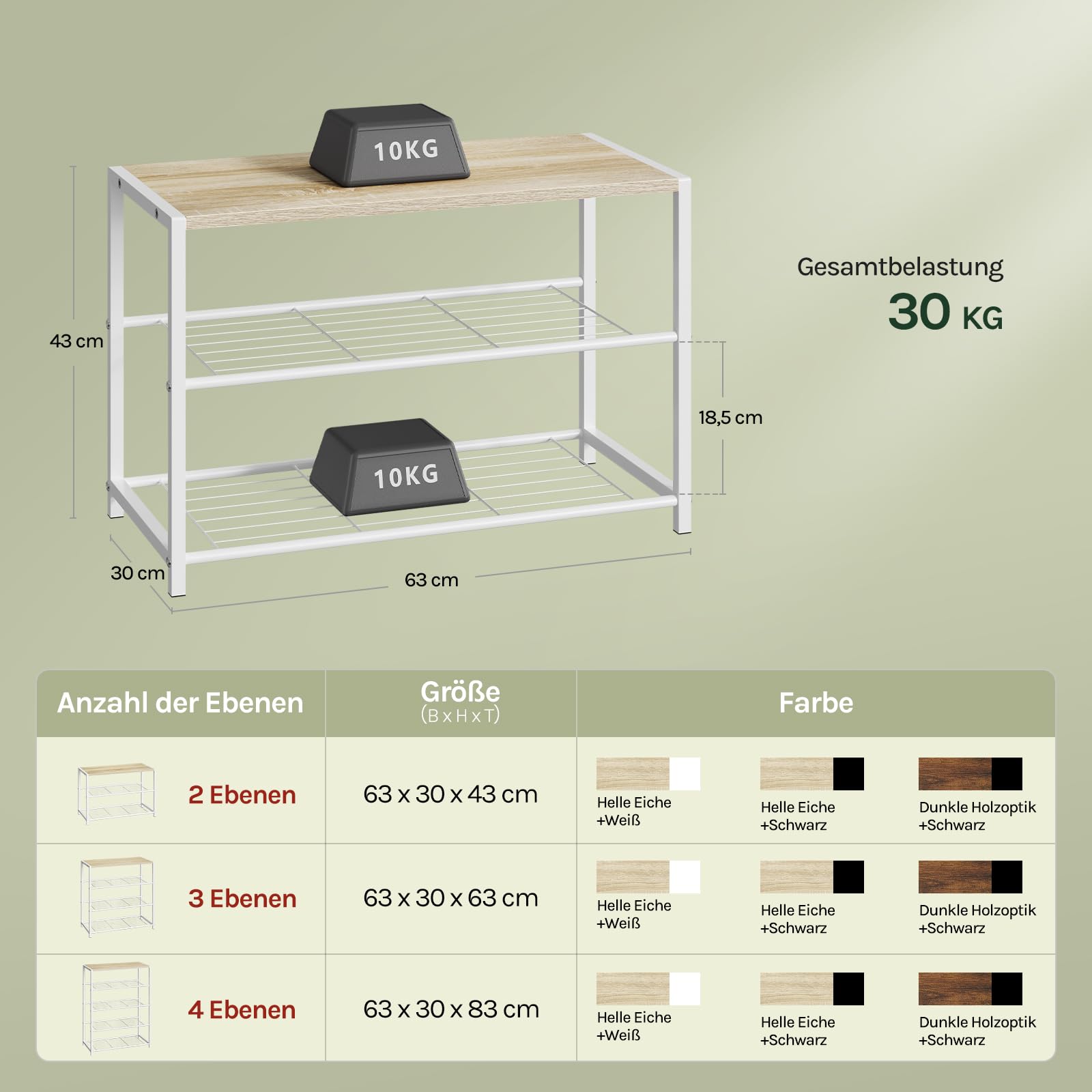 WOLTU Schuhregal mit 2 Ebenen, Schuhständer Metall, Schuhaufbewahrung platzsparend, Schuhorganizer für 6 Paar, Flur Wohnzimmer, 63x43x30 cm, weiß