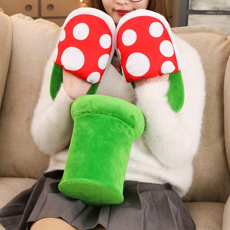 Jfxgjuv Piranha Plant Slippers Adults and Kids Piranha Plants Plush Slippers 3D Funny Mushroom Slippers for Women Men Piranha Plants Plush Funny Slippers Loafer with Pipe Pot Holder4