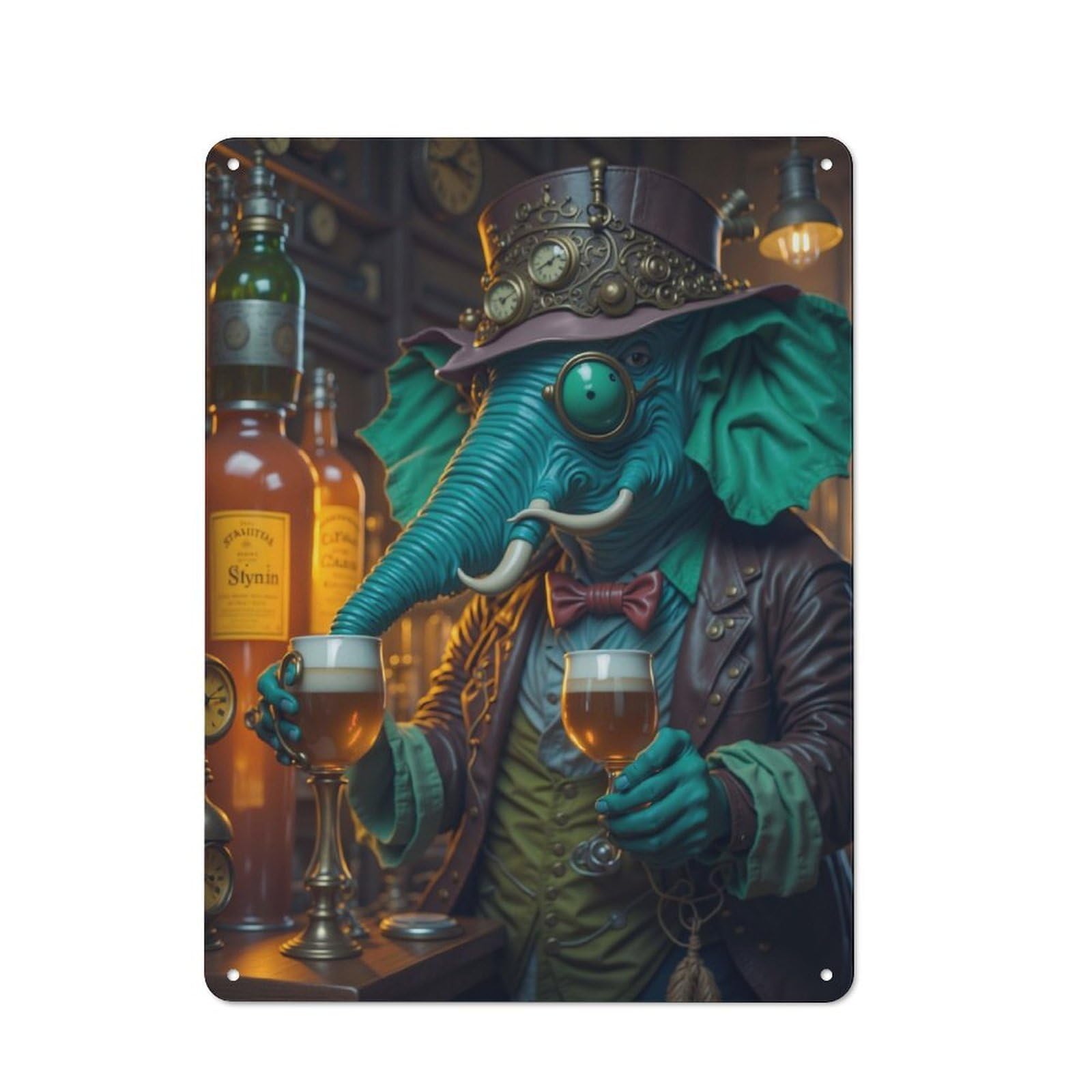 Junmoney Surreal Pub Beer Elephant Rustic Tin Sign 40X30cm, Garden Style Garden Room Wall Plaque For Conservatory, Home Bar Or Utility Room