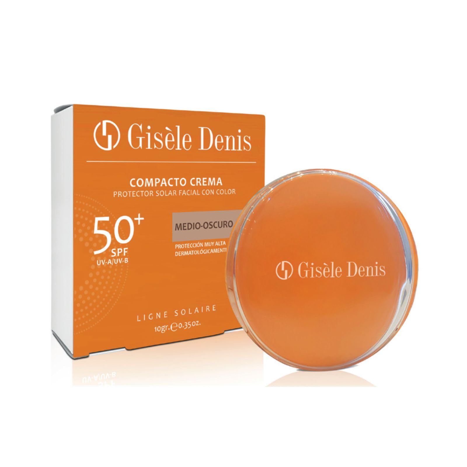 GISÈLE DENIS - Compacto Crema 10 gr, Maquillaje Compacto y Protector Solar Facial, Color Medio Oscuro y FPS50+, con Vitamina E, para Pieles Oscuras, Maquillaje Cara, Bronceado Natural, Unifica el Tono