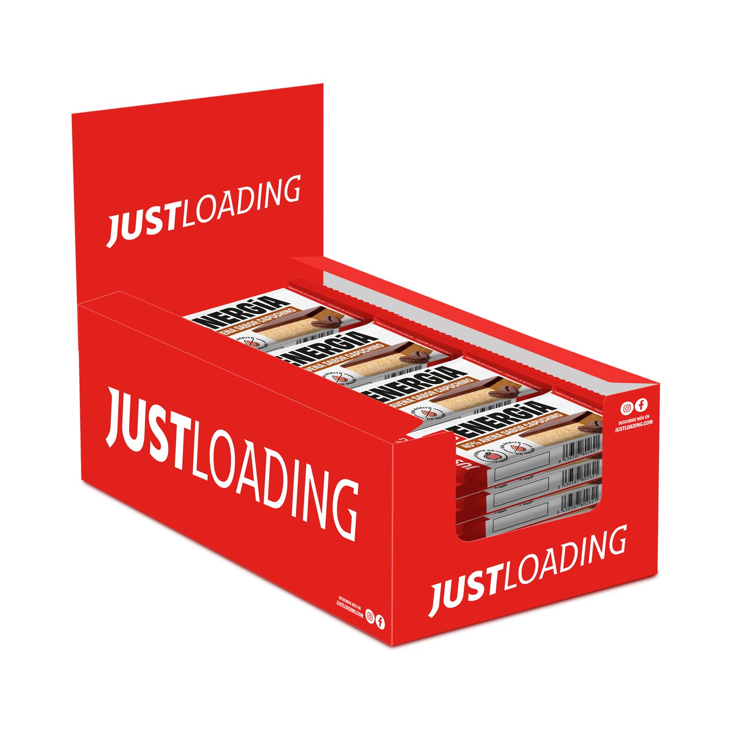 JustLoading Barritas Energéticas de Avena 45% Sabor Capuchino & Chocolate – Fuente de Fibra y Energía – Sin Aceite de Palma – Snack para Deportistas y Ciclistas – Pack 20 Unidades de 60 g