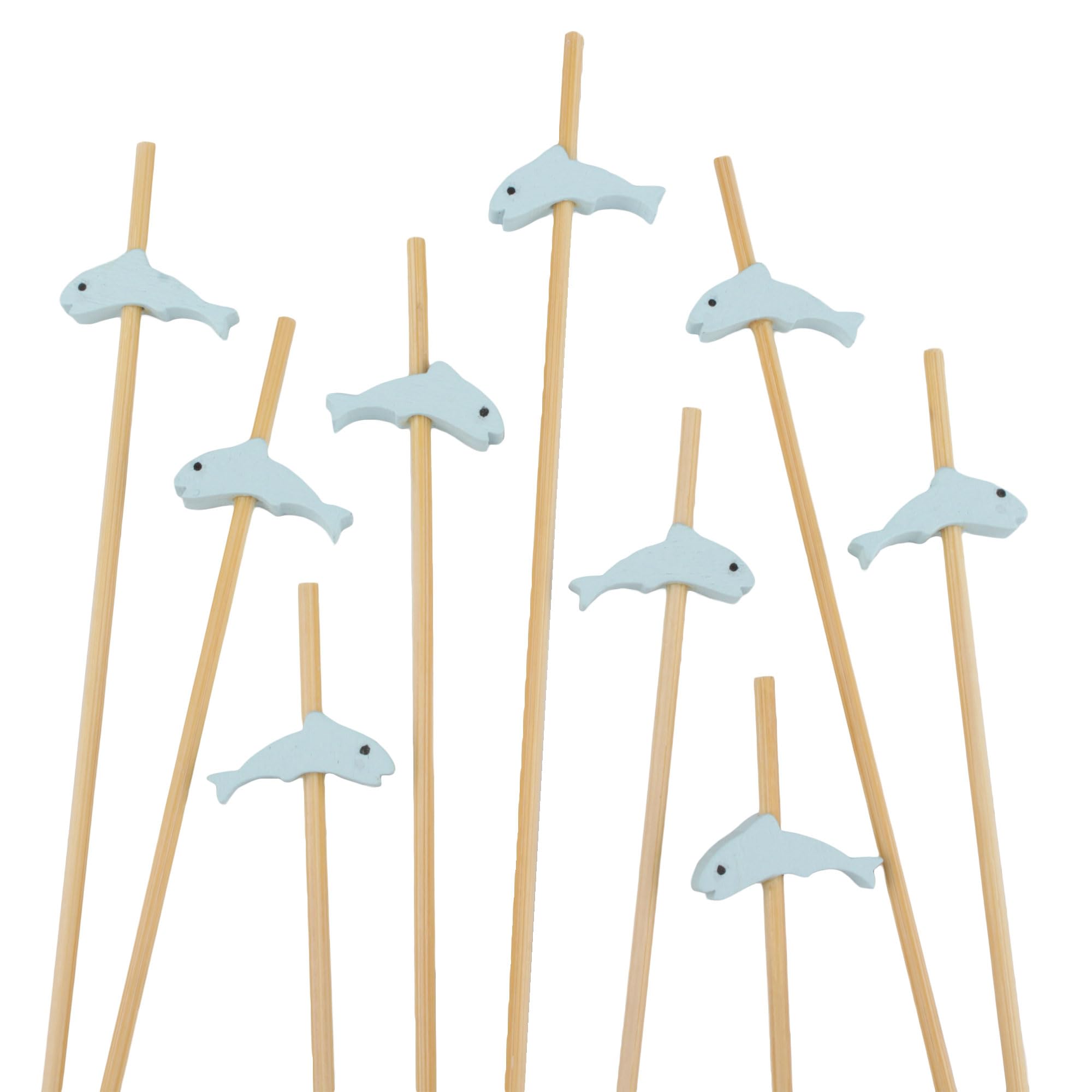 BambooMN Decorative Fish Dolphin Cocktail Fruit Sandwich Bamboo Picks Skewers for Catered Events, Holiday's, Restaurants or Buffets Party Supplies - 4.7" (12cm) - 100 Pieces
