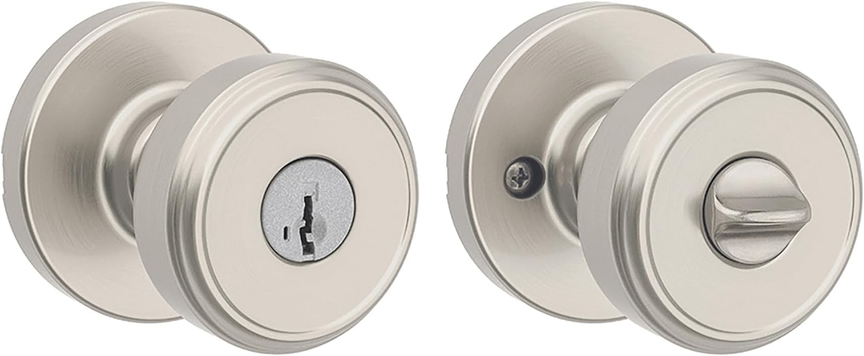 Kwikset Maven Entry Door Knob with Lock and Key, Secure Keyed Handle Exterior, Front Entrance and Bedroom, Satin Nickel, Pick Resistant SmartKey Rekey Security and Microban (Pack of 10)