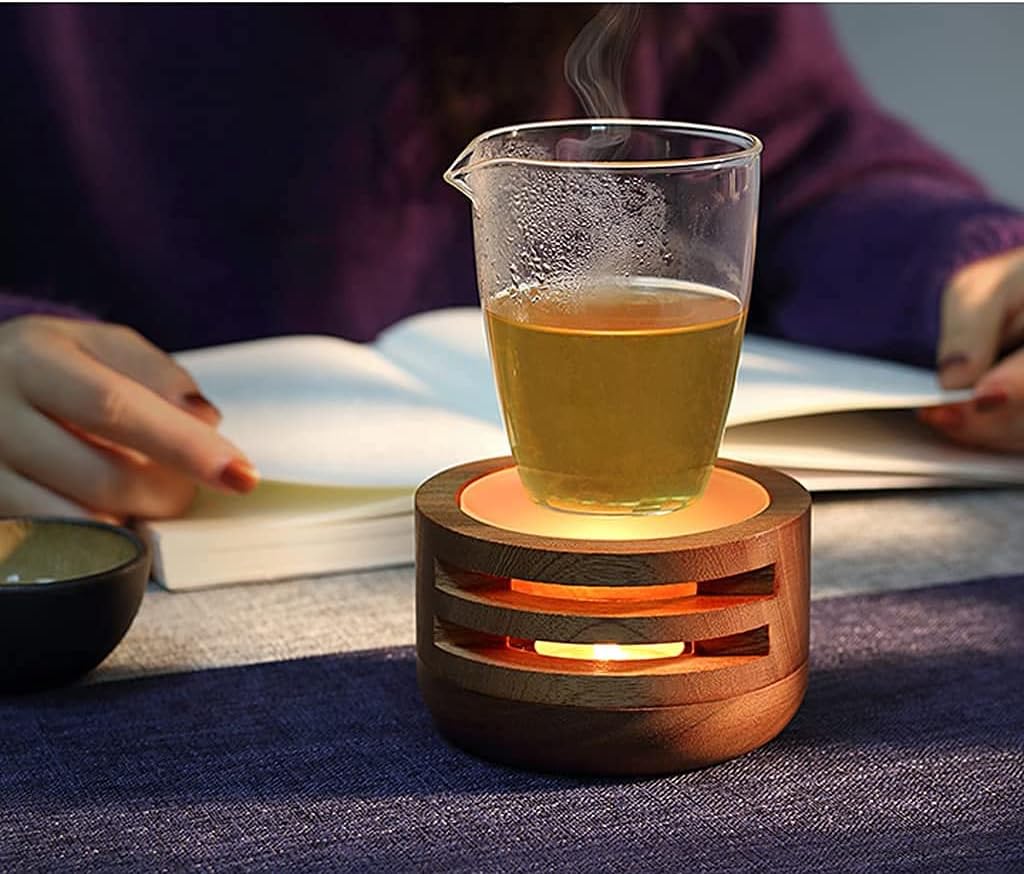 Teapot Warmer Wooden Tea Warmer High Temperature Resistant Glass Cover and Candle Holder Teapot Heater Aromatherapy Box Tea Light Holders for Hotel Tea House (Color : B)