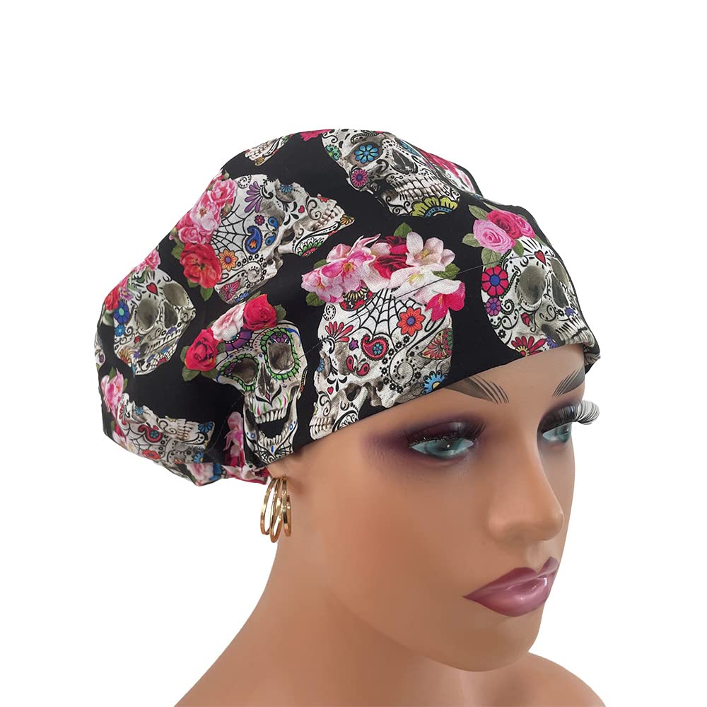 European Style Scrub Cap No (Ribbon) – Esperanza – Sugar Skulls and Flower Crowns - Scrub Hats for Women