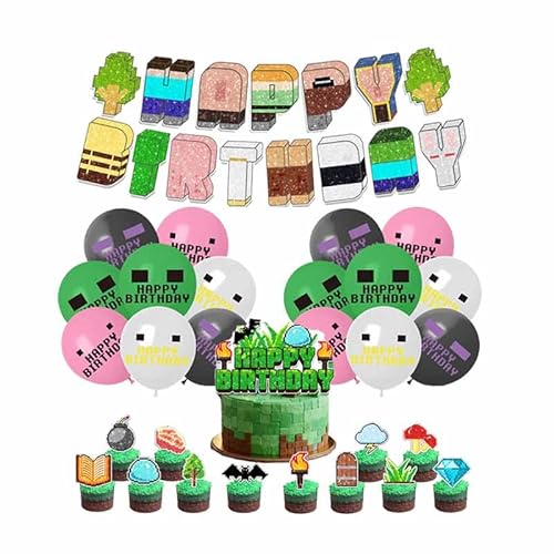 Decorazioni per compleanno, palloncini con pixel, palloncini per feste, decorazione per feste miner