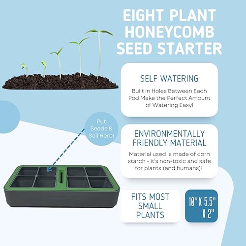 Miniatura 4 de Juego de bandejas rectangulares de 8 celdas para iniciación de semillas, diseño de riego automático con 8 bandejas de germinación, bandeja
