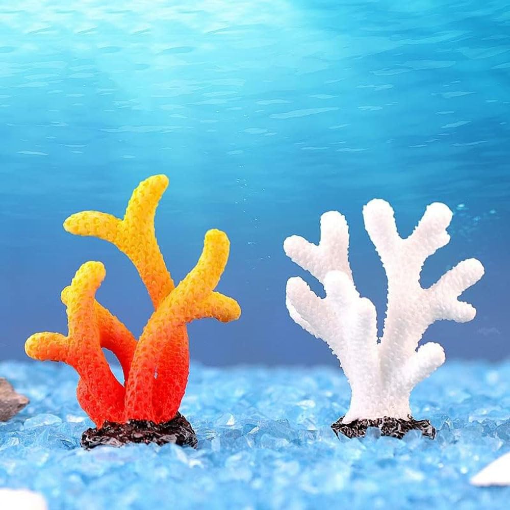 Mini Coraux Décoratifs pour Aquarium - Résine Imitation Naturelle - Décoration Fond Marin (Style Récif Corallien) Lot de 3