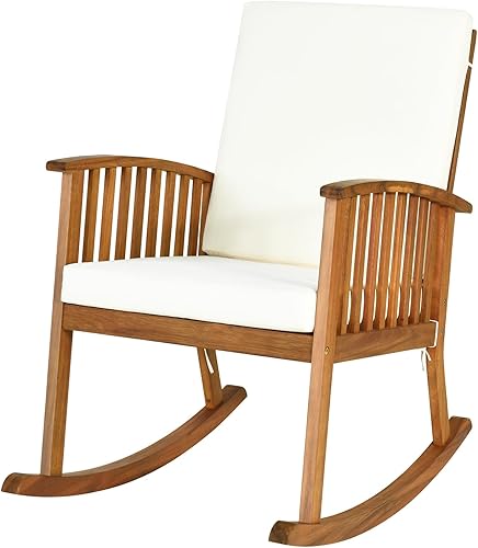 GORELAX Mecedora para exteriores, silla mecedora de madera de acacia con cojín de asiento y respaldo, reposabrazos, cómoda mecedora de porche con disponible en Yaxa Costa Rica