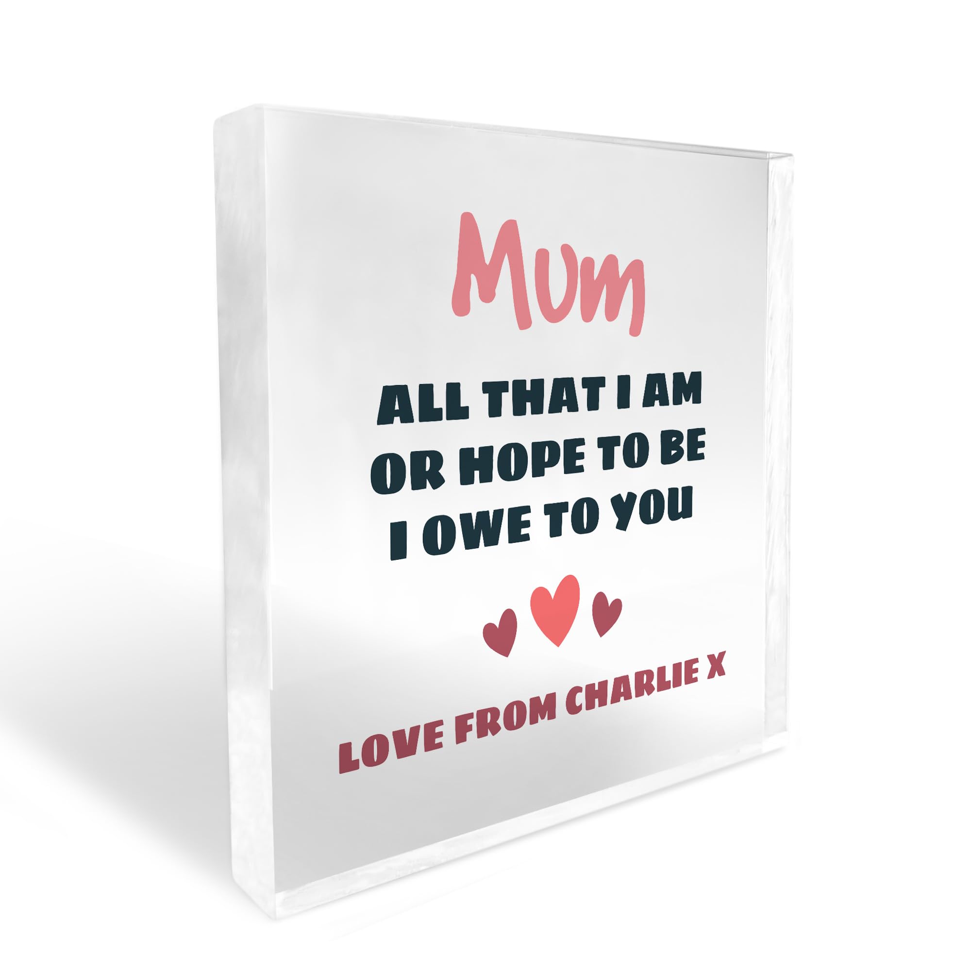 Red Ocean THANK YOU GIFT For Mum On Mothers Day Birthday Personalised Block Mum Gift From Son Mother Daughter Plaque Novelty Gift For Mum Mothers Day Gift Ideas