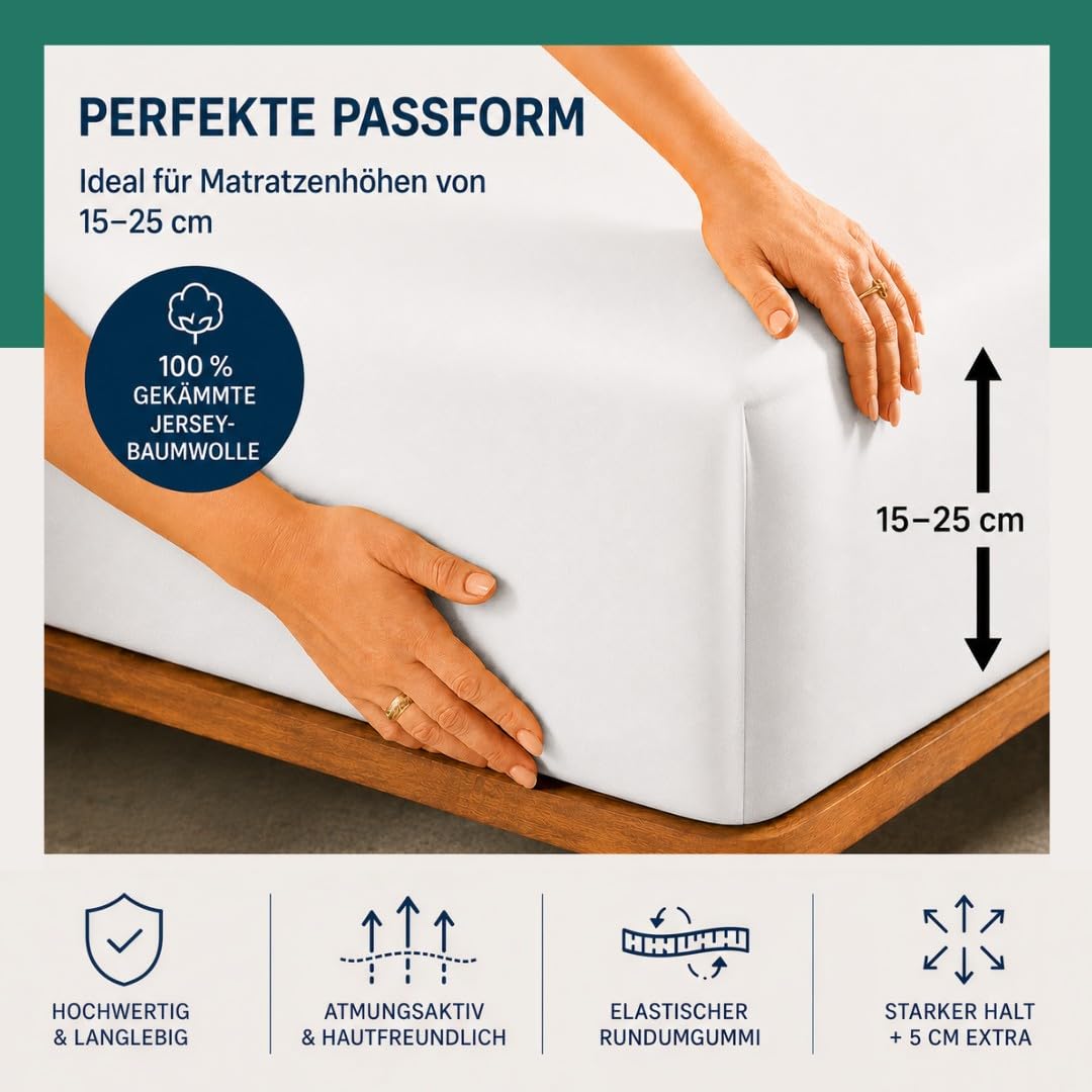 VelvetHome Prześcieradło z gumką 140x200cm 100% Bawełna czesana Jersey Jakość Premium Musztarda 140 x 200 +30