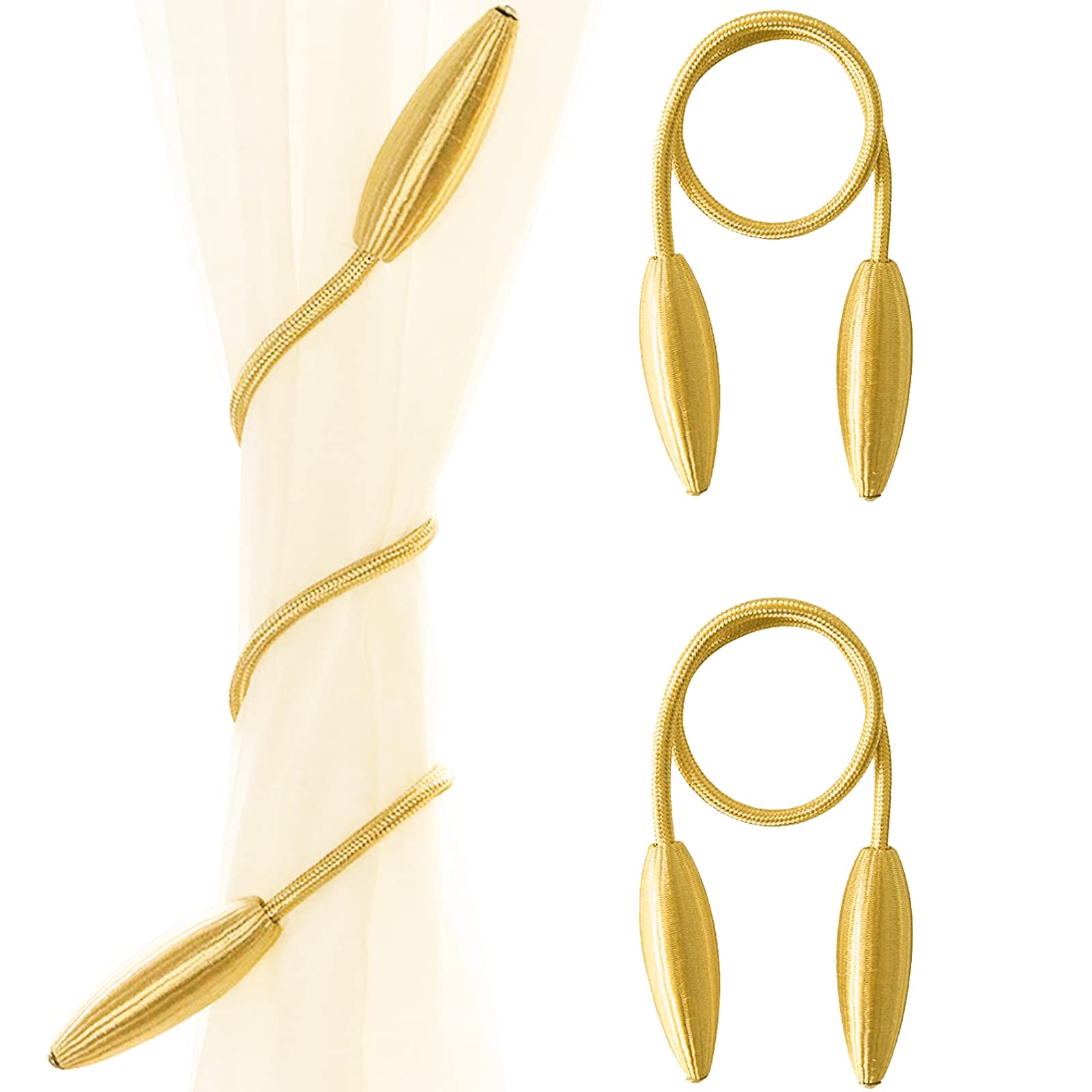 2 Pieces Curtains Tie Backs,Gold Curtain Tie Back,Braided Curtain Ties,Curtain Ropes Drape,Wheat Shape Curtain Tiebacks Magnetic,for Home and Office Decoration