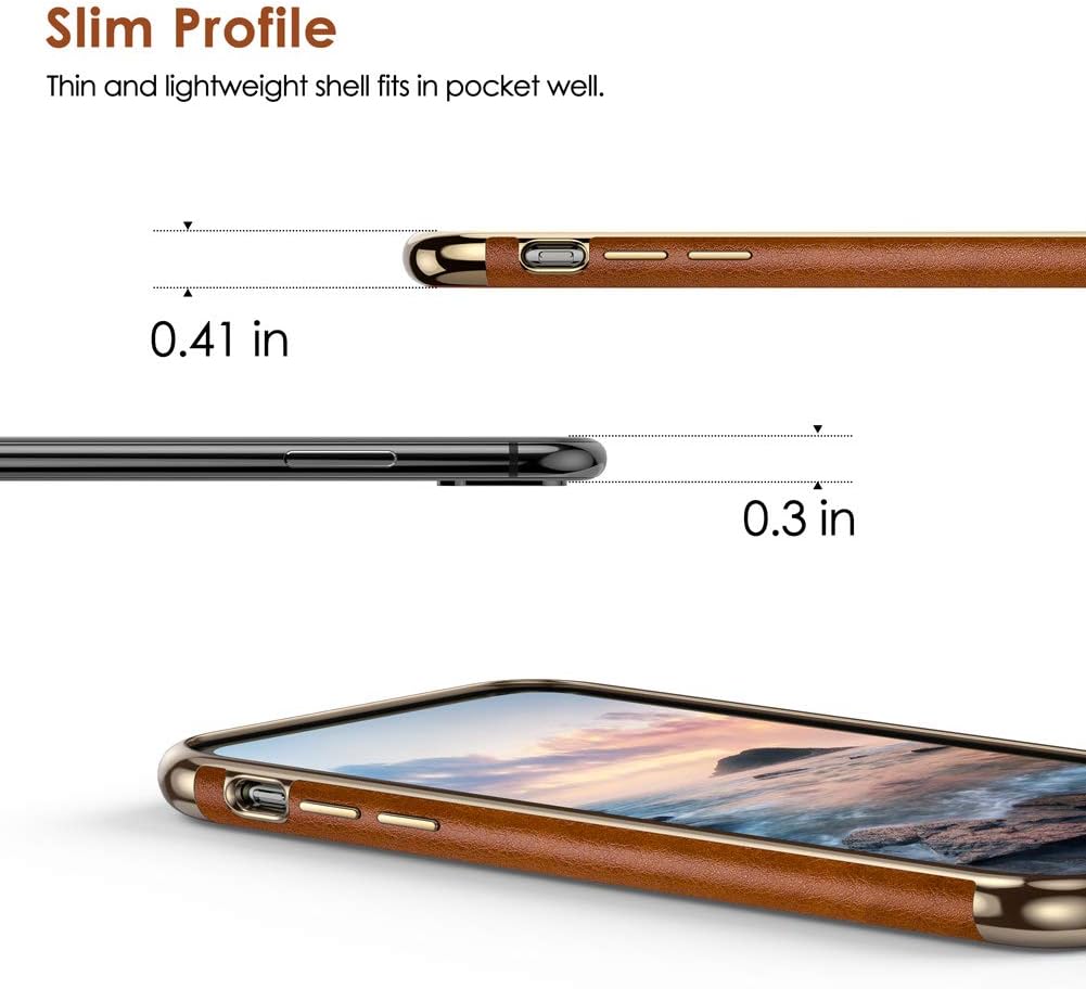 LOHASIC for iPhone Xs Max Phone Case for Men, Vintage PU Leather Luxury Elegant Women Cover, Anti-Slip Grip Scratch Resistant Protective Drop Proof Slim TPU Bumper, 6.5 Inch - Brown