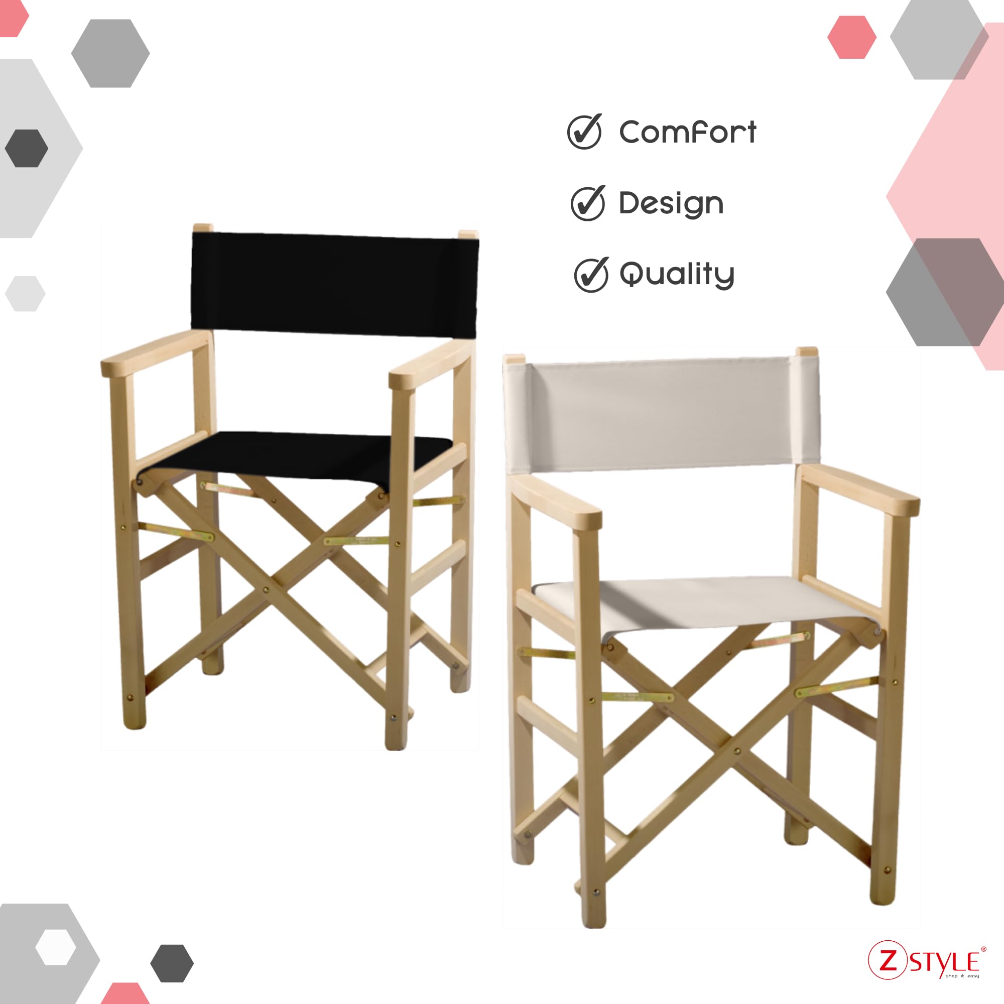 ZStyle Sedia Regista Legno Naturale Tessuto Rinforzato Faggio Pieghevole Richiudibile Braccioli Interno Esterno Giardino Campeggio Patio Director Bar Ristorante (Fusto nero - tela nera)