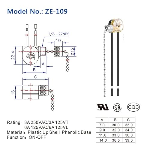 Miniatura 2 de Interruptor de cadena de tracción Zing Ear ZE-109 Interruptor de ventilador de techo Lámpara de repuesto para ventilador de techo, paquete de 3