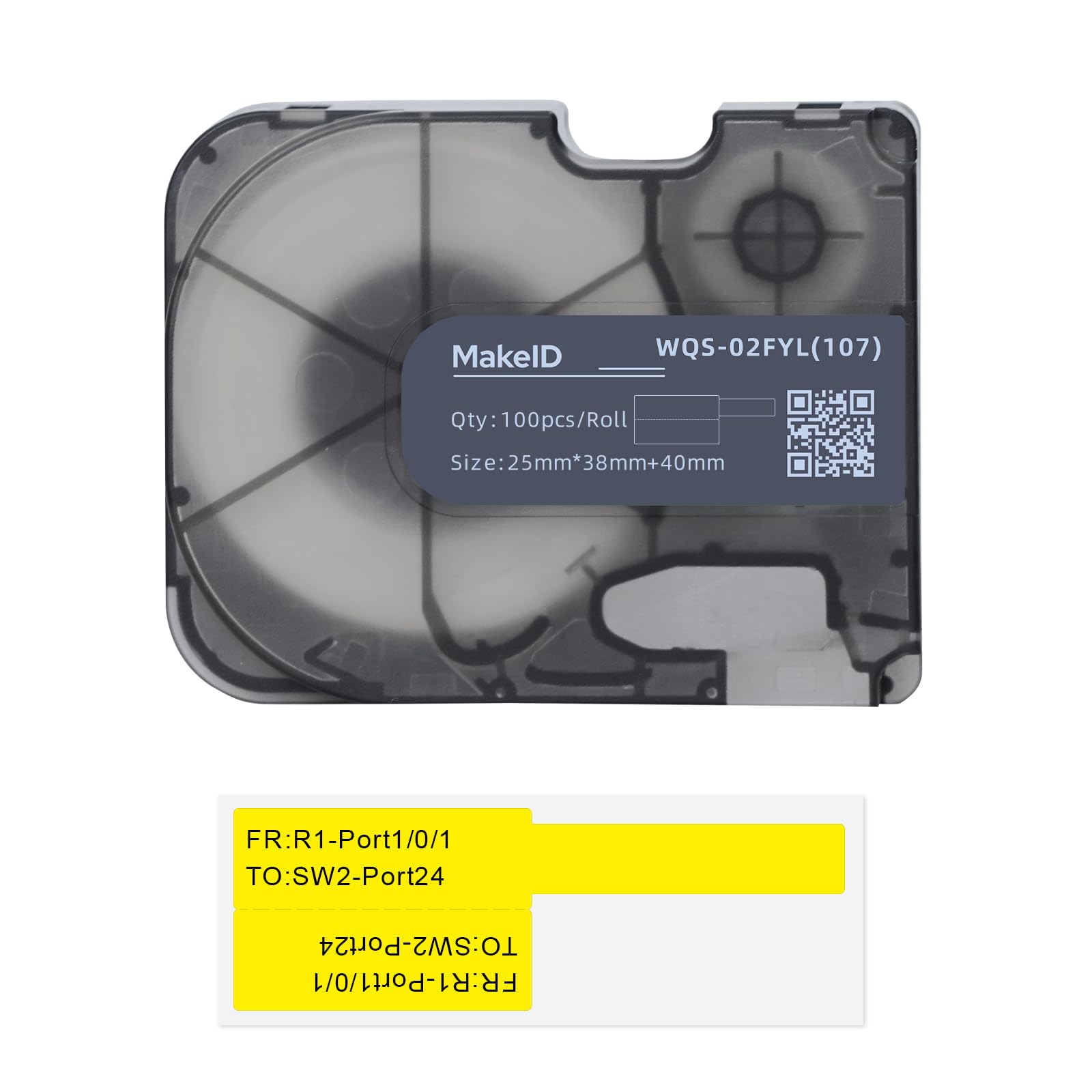 MakeID P31&P31S P-Flag Matte Polypropylene Labels with Ribbon Label, Indoor Outdoor Wire and Cable, DataCom Labeling, Black on Yellow - 100pcs/roll