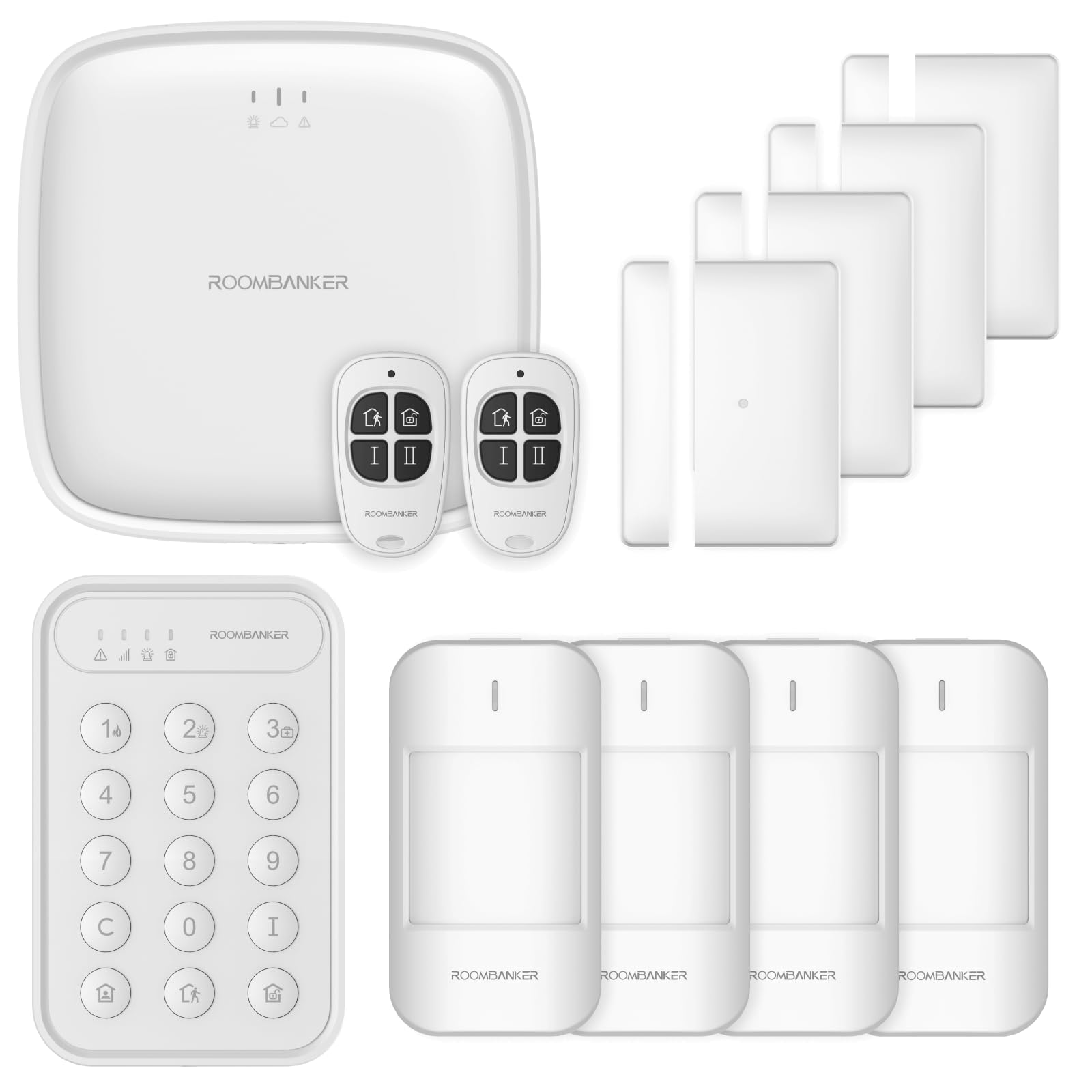 allarme domestico intelligente Set - Station Kit (4G/WiFi/LAN) - Con 4 sensori di movimento, 4 sensori magnetici antifurto, 2 tasti e 1 tastiera - App facile da usare