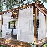 LORDTEX White Outdoor Sheer Curtains for Patio - 2 Panels Tab Top Waterproof Indoor/Outdoor Voile...