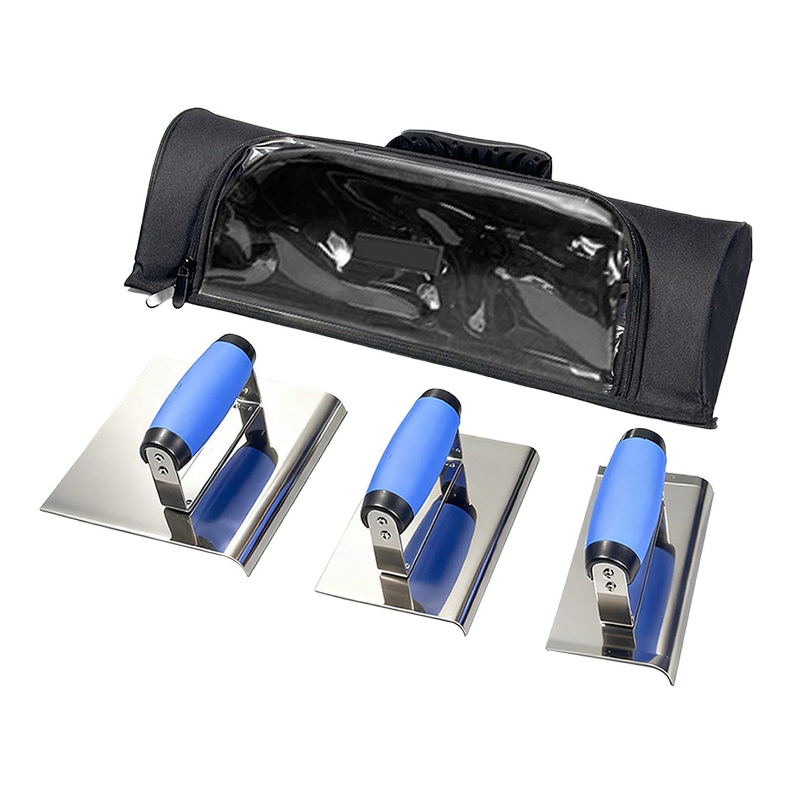 Set di 3 Cazzuole di Finitura in Acciaio Inossidabile con Borsa Trasporto (44x17.5x8.8 cm) per Cartongesso e Muratura