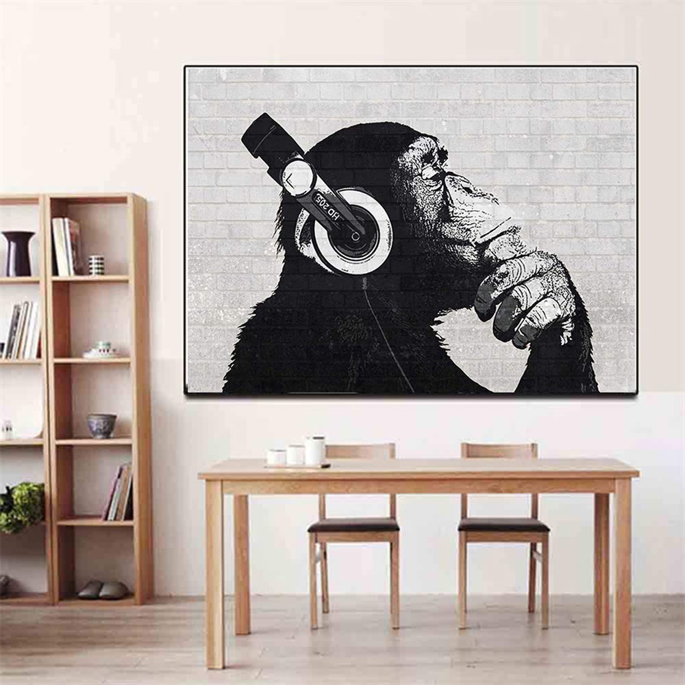 Peinture à l'huile singe street art 60x90cm encadrée pour salon