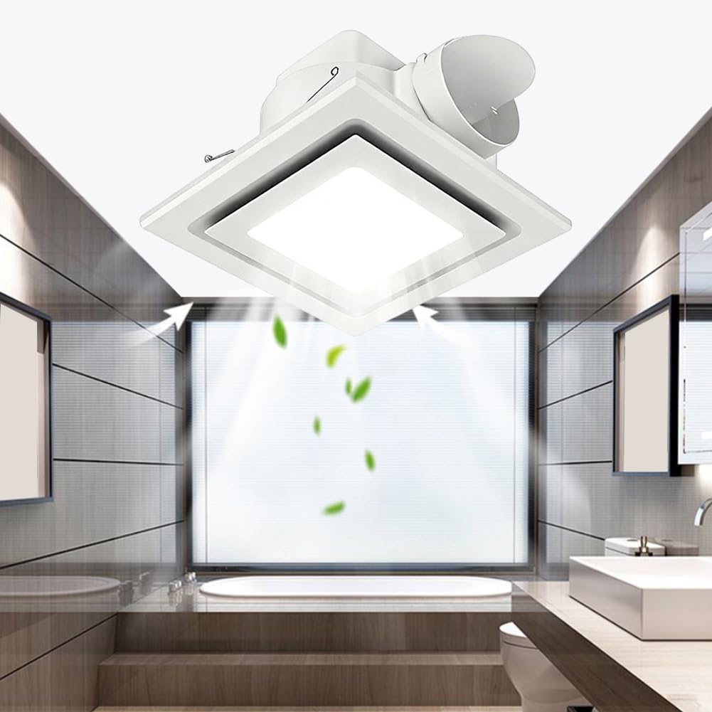 Extractor para baño silencioso con luz LED integrada, funcionamiento ultrasilencioso a 0,9 sones, potente eliminación de vapor y humedad para baños (30 cm)