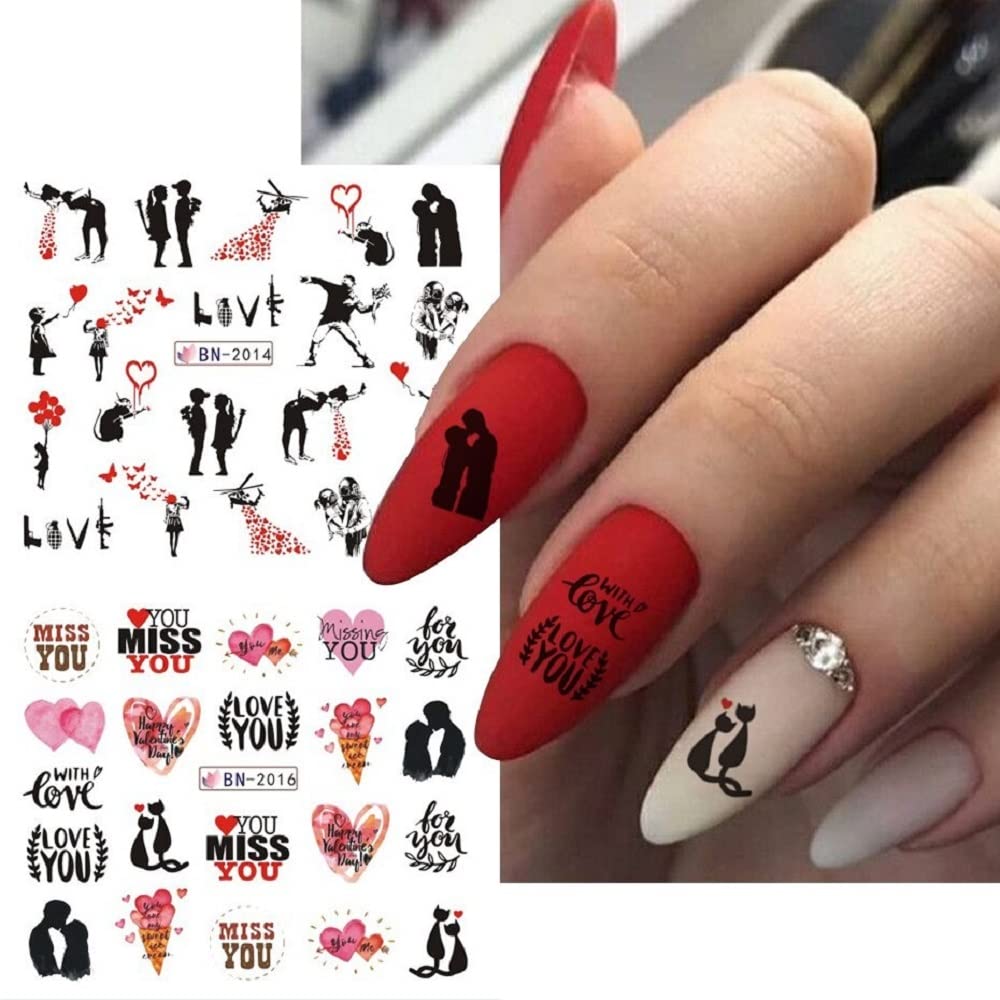 Walentynki woda na paznokcie naklejka różowe serce miłość słowa pary do paznokci Charms suwaki Manicure dekoracja