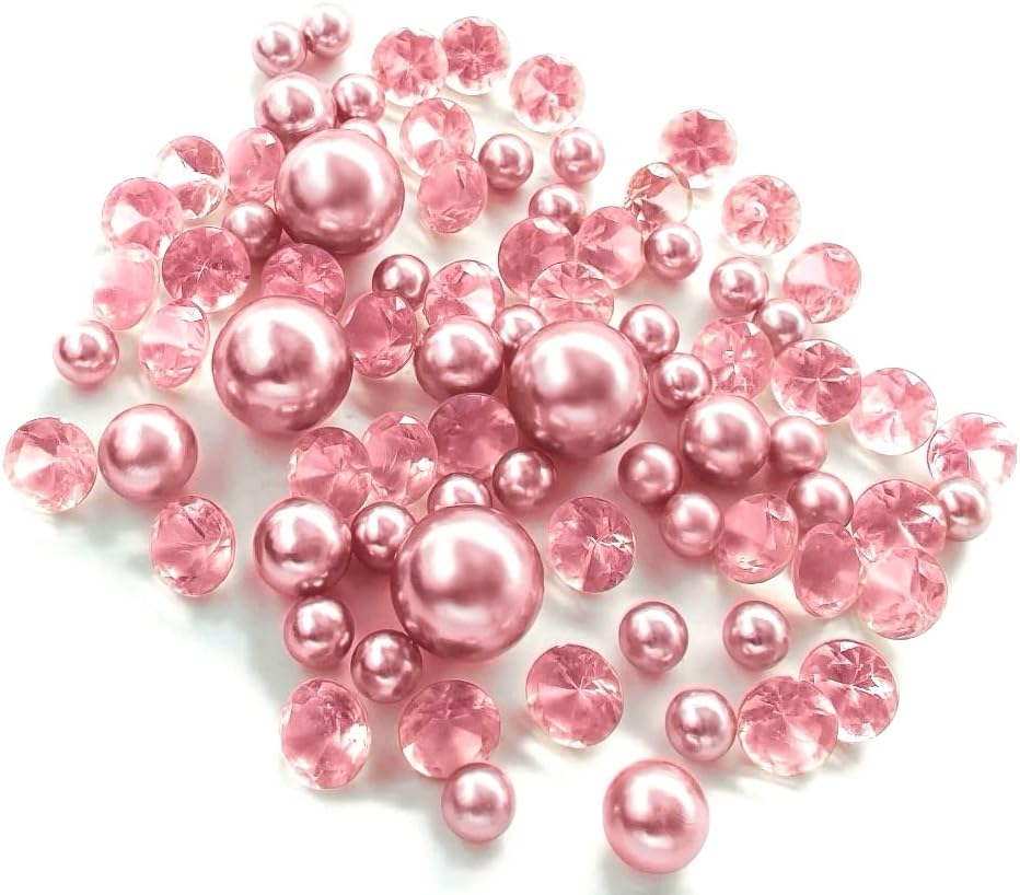 Miniatura 2 de 100 perlas flotantes de color rosa claro con gemas brillantes a juego, tamaños gigantes, llena 2 galones de perlasgemas y los geles más
