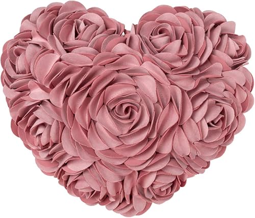 JWH - Funda de cojín con forma de corazón y diseño de flores en 3D, funda de cojín hecha a mano, estilo romántico rural para decoración del suelo,