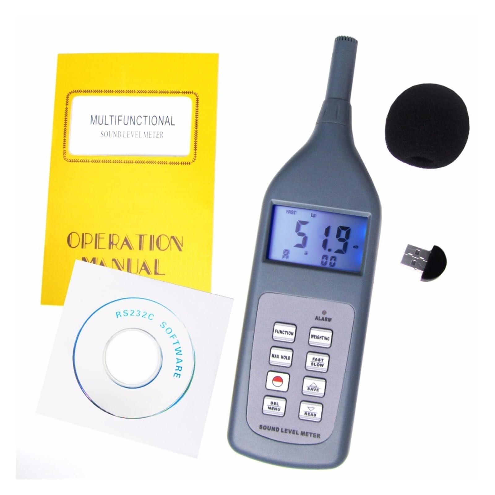 Fonometro Digitale Tester Digitale Wireless for misuratore di Rumore sonoro, Gamma 30~130 Db + Software CD e USB Tester del Livello di Rumore Decibel