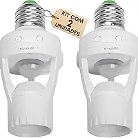 Kit 2 Sensores Presença p/Lâmpada E7 110V/220V - Detecta Movimento Iluminação/Desligamento Automático Ajusta Sensibilidade Instalação Simples