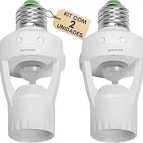 Kit 2 Sensores Presença p/Lâmpada E7 110V/220V - Detecta Movimento Iluminação/Desligamento Automático Ajusta Sensibilidade Instalação Simples