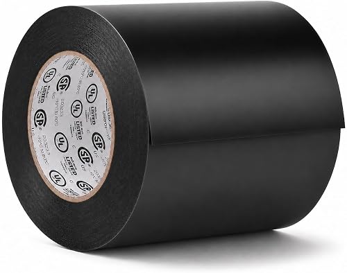 GGR Supplies EL7566-AW Professional Grade Black PVC Electrical Tape, 4 Inch x 66 Feet, 8 Mil, UL/CSA/CE Listed, 600V Flame-Retardant Tape for Wire Insulation, Splicing, Bundling and Maintenance