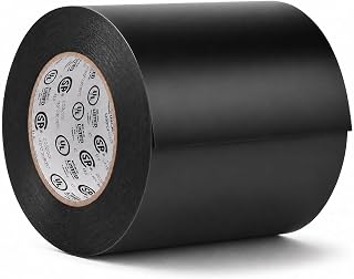 GGR Supplies EL7566-AW Professional Grade Black PVC Electrical Tape, 4 Inch x 66 Feet, 8 Mil, UL/CSA/CE Listed, 600V Flame-Retardant Tape for Wire Insulation, Splicing, Bundling and Maintenance