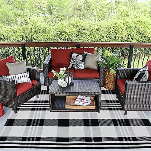 Tapete Buffalo Plaid 4' x 6' negro y blanco tejido en algodón miniatura 1