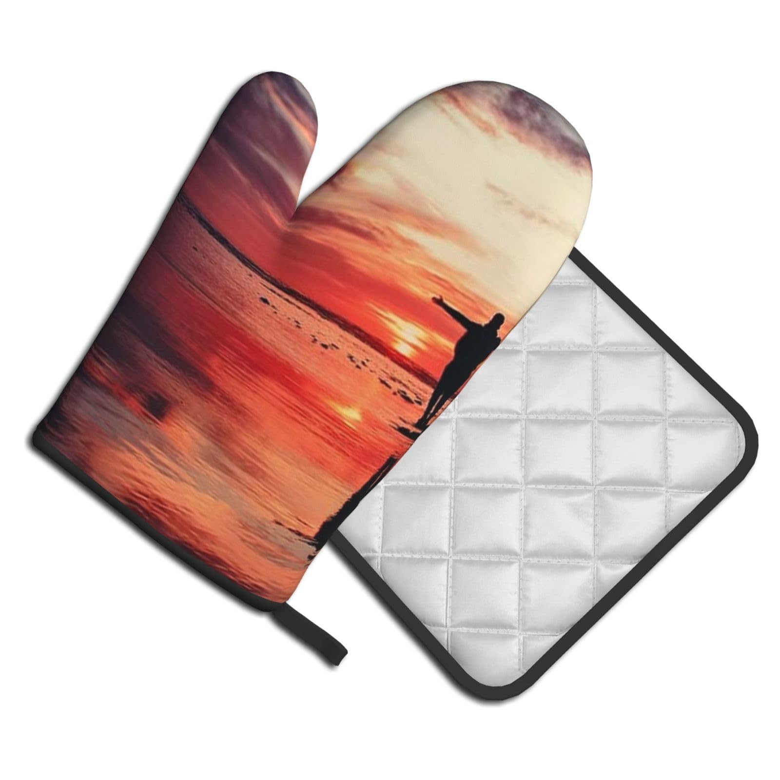 Oven Mitts and Pot Holders Set of 2 Pcs, Standing in The Lake Printed Heat Resistant Kitchen Gloves Potholders for Cooking Baking Grilling
