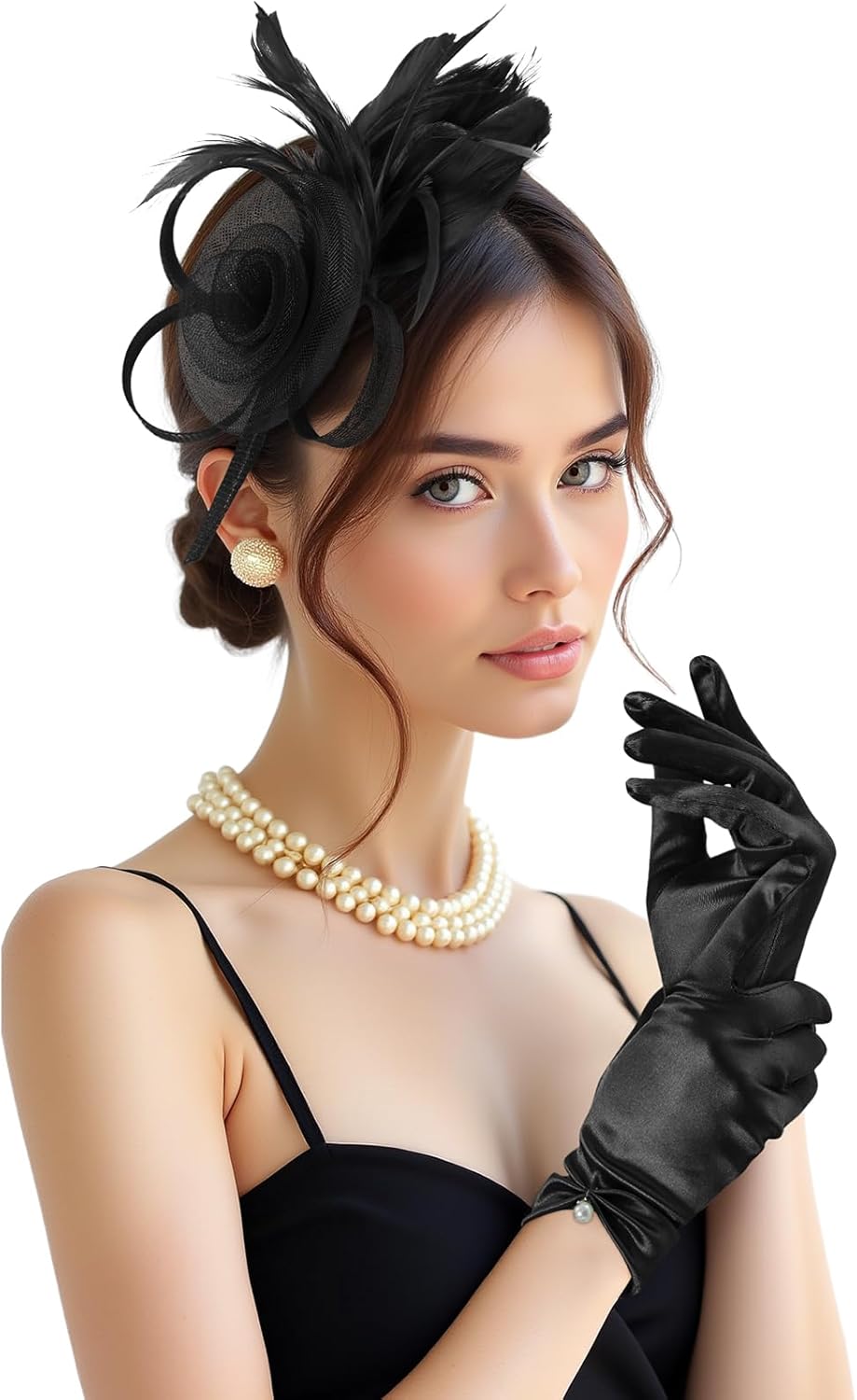 2Pcs 50s Fascinators Hats for Women Wedding Cocktail Flower Mesh Ribbons Feathers Church Tea Party Hats and Lace Glove - Image 2