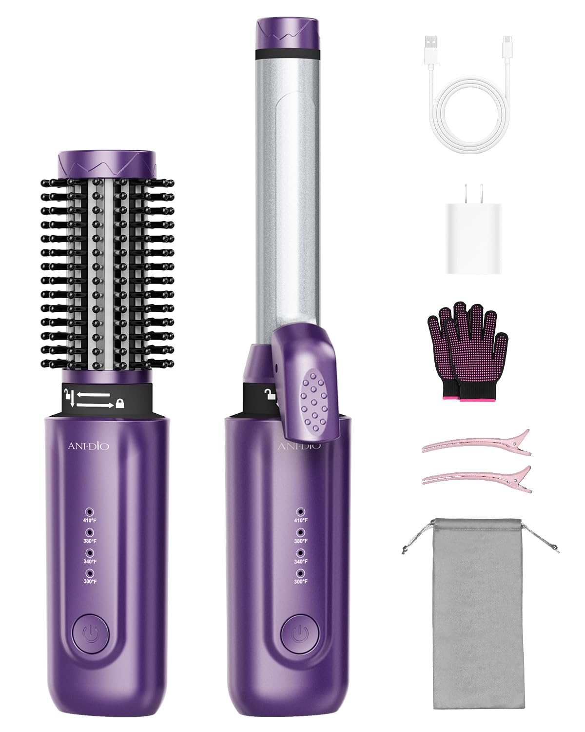 Cordless Curling Iron Rechargeable, 1"/1.5",8000mAh,300-410℉