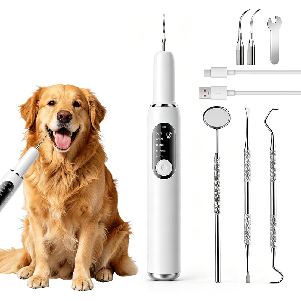 Ablatore Tartaro Ultrasuoni, IPX6 Spazzolino Ultrasuoni Cane, Kit Pulizia Denti Animali Domestici con Luce LED, Pulisci Togli Tartaro E Macchie per Cani E Gatti