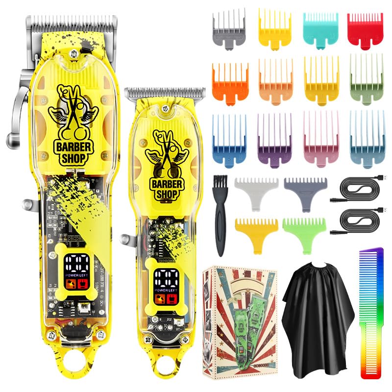 GLDNTM Mother-Daughter Clipper Set - Transparent Body Electric Hair Trimmer for Men, Ideal for Home and Oil Head Styles (B-Yellow)
