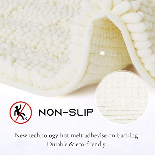 Miniatura 4 de NICETOWN Alfombra de baño de felpilla súper gruesa, suave y acogedora a rayas, lavable a máquina, para baño, secado rápido, absorbente de agua,