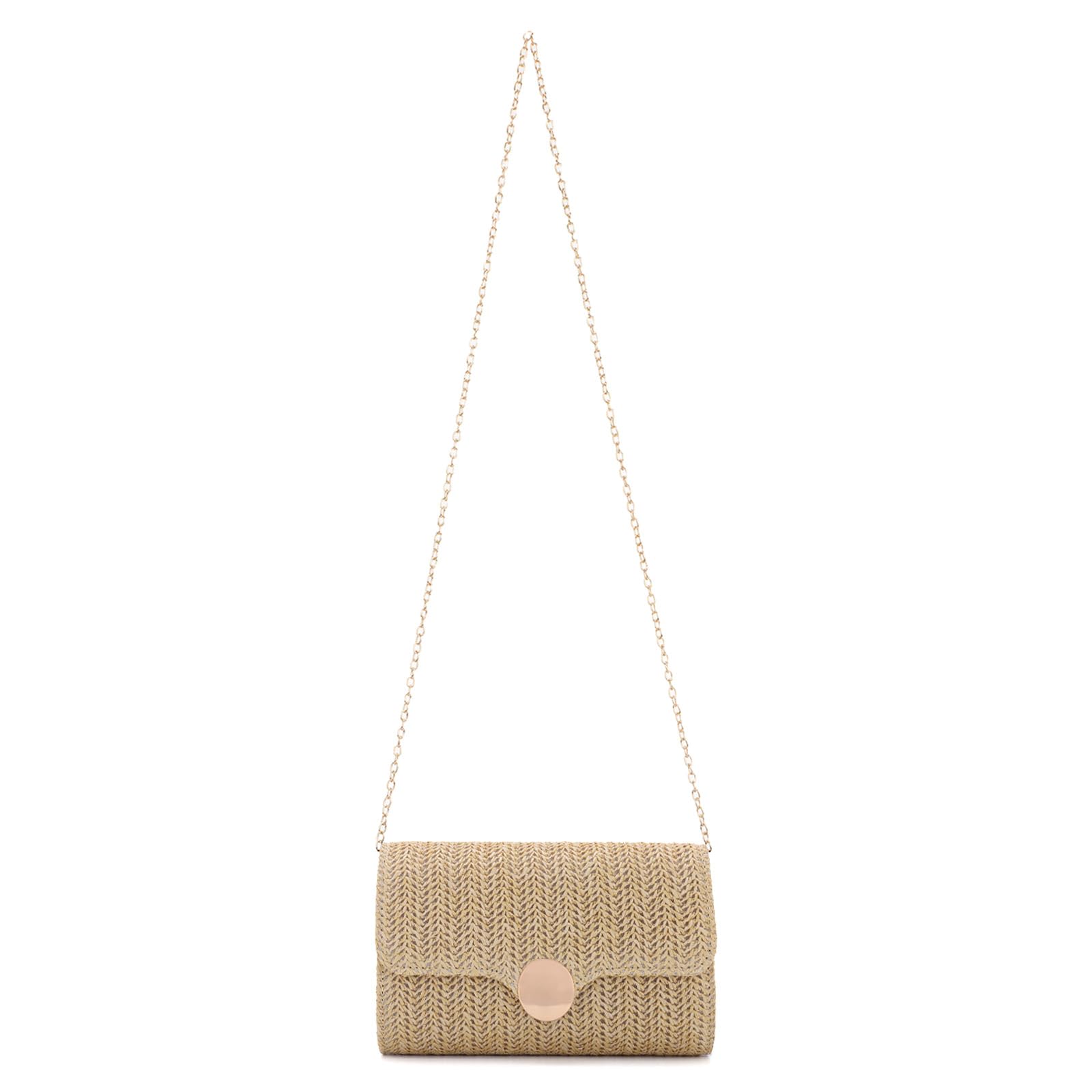 Bolso de Paja Tejida para Mujeres Playa de Verano Elegante Bolso de Noche con Cadena
