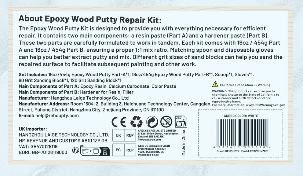 Epoxy Wood Putty Filler Kit, High Capacity Strength Wood Epoxy & Repair Kit, Stainable Paintable 32oz 2-Part Putty Filler - Image 3