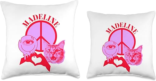 Miniatura 3 de Personalized Madeline First Name I Love Retro Cat Mom Throw Pillow, 16x16, Multicolor